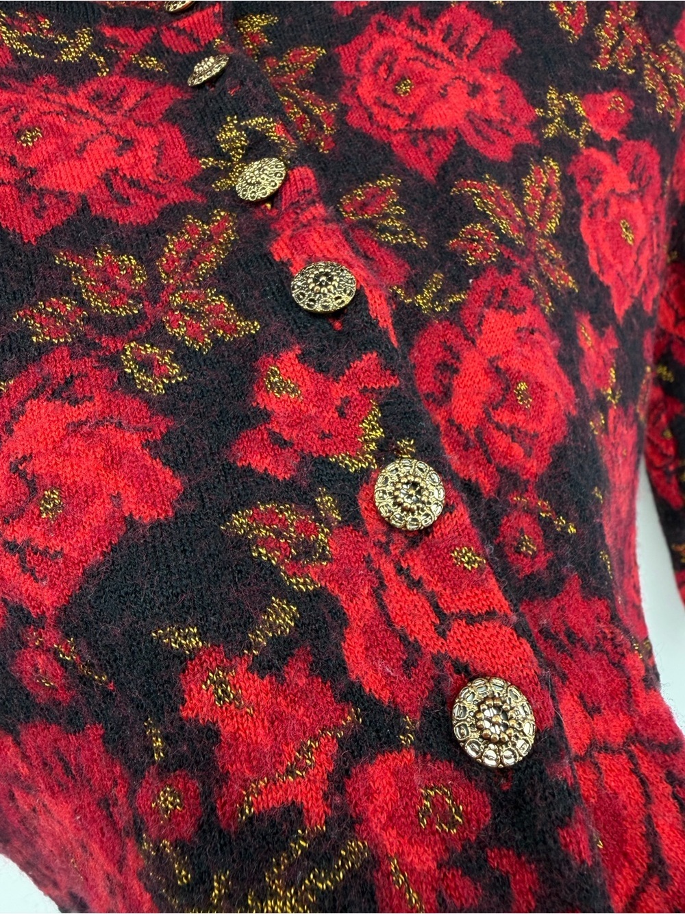 Vintage 90s Kenzo Studio Tapestry Floral Cropped Cardigan Sweater M Wool⁠ - Picture 3 of 6